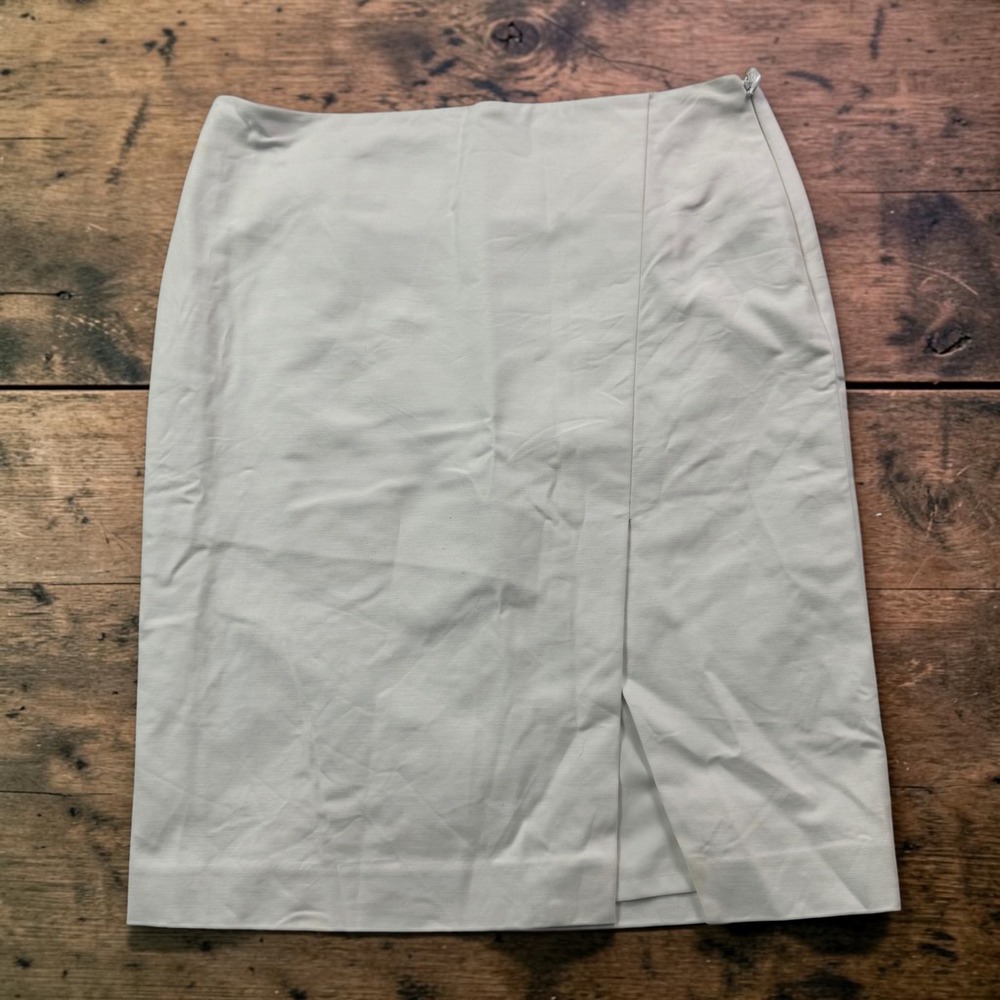 Lauren Ralph Lauren Off White Cotton Blend Pencil Skirt Side Zip Slit Size 10